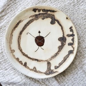 Handmade drip studio pottery plate with turtle design matte finish unsigned MCM